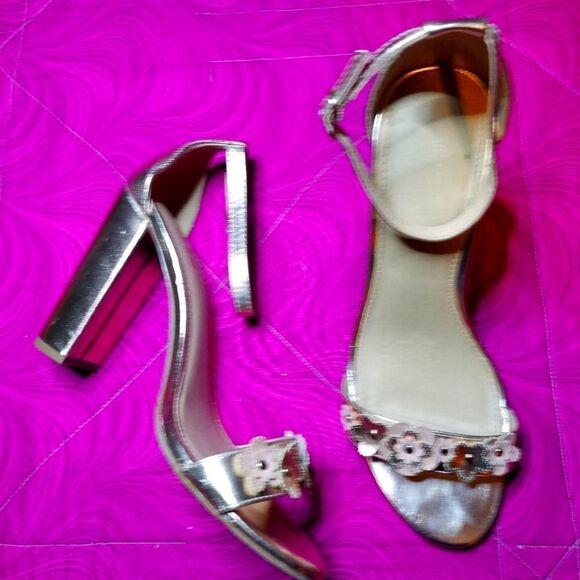 BRASH flowers rose metallic heels size 9 - Picture 1 of 8